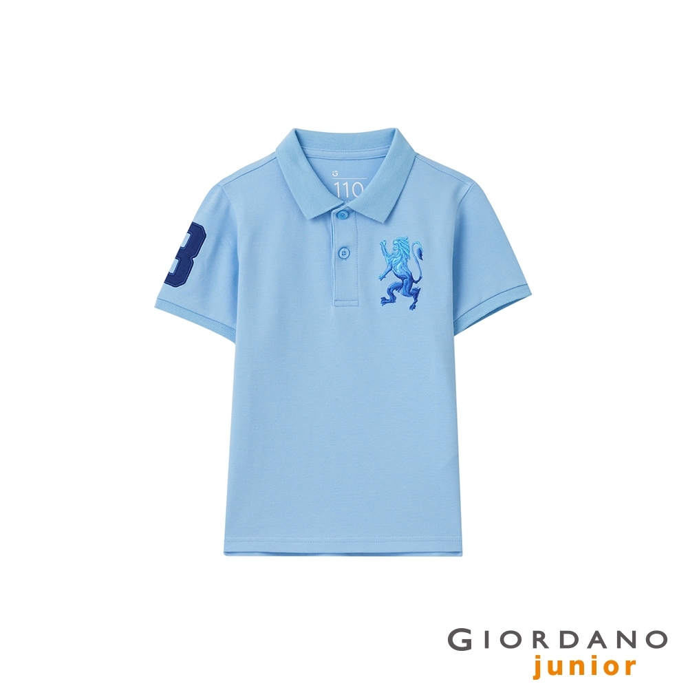 GIORDANO 童裝勝利獅王素色彈力萊卡POLO衫 - 11 粉蠟藍