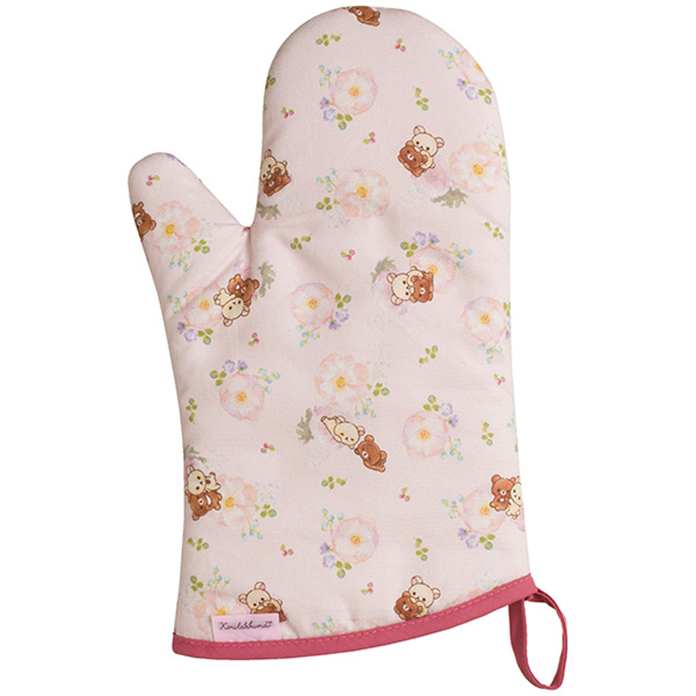 懶妹蜂蜜小熊的粉彩花園系列隔熱手套。粉紅 San-X