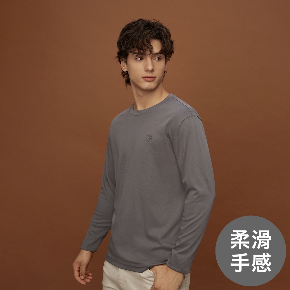 GIORDANO 男裝絲光柔滑長袖上衣 - 02 素淨灰