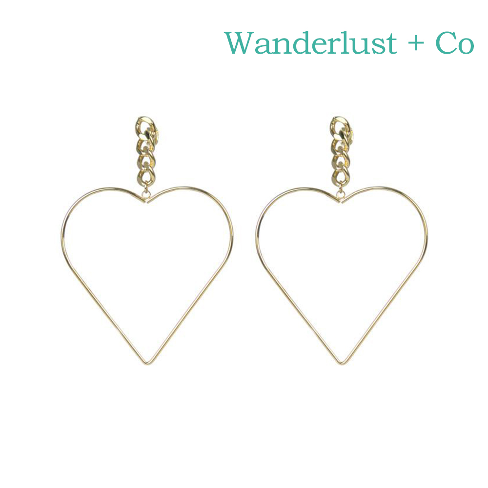 Wanderlust+Co 澳洲時尚品牌 HEARTBEAT愛戀心型耳環 金色