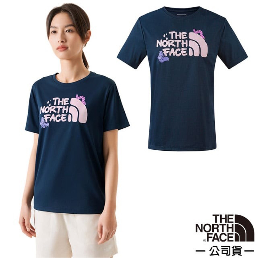 【The North Face】女 FLASHDRY 吸濕透氣排汗短袖圓領T恤.休閒套頭衫.運動上衣_88H2-8K2 北面山巔藍