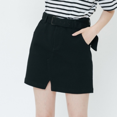 H:CONNECT 韓國品牌 女裝-簡約腰帶短裙-黑