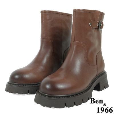 Ben&1966高級頭層牛皮個性寬筒中性短靴-咖啡(237192)