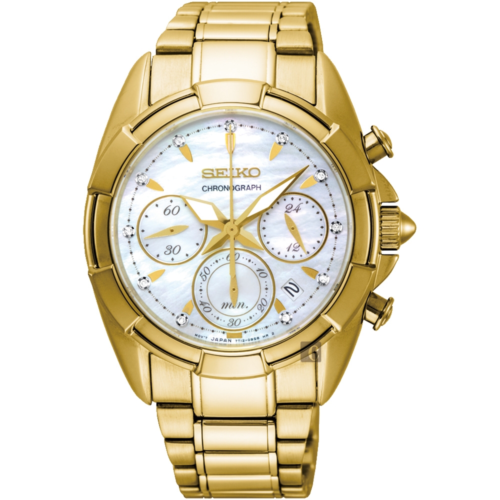 SEIKO 精工 晶鑽計時手錶 母親節禮物-珍珠貝x金/36mm (SRW782P1/7T12-0CK0G)_SK045