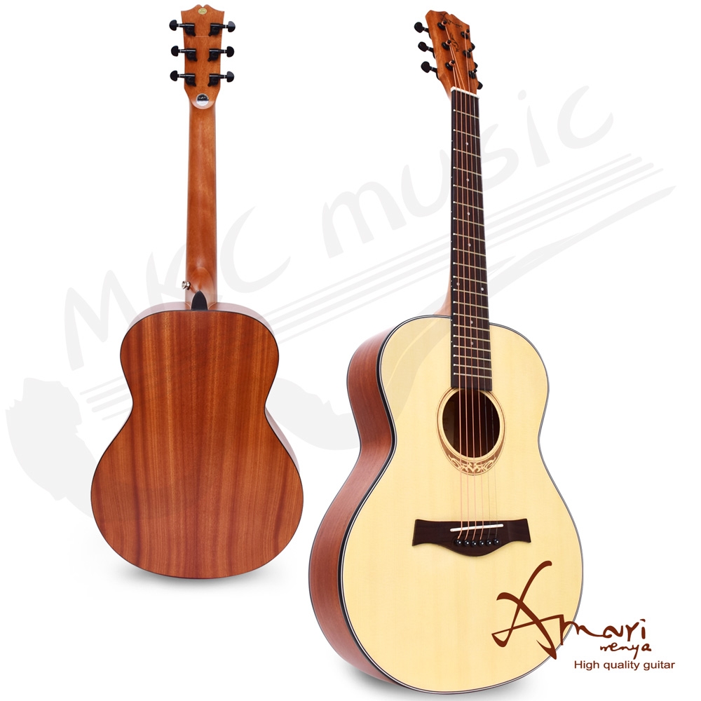Amari 36吋 雲杉木面板旅行吉他(mini)原木色 贈超值配件組