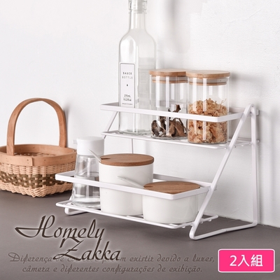 Homely Zakka 日式簡約鐵藝多功能雙層調味料架/瓶罐置物架/檯面收納架_2入/組