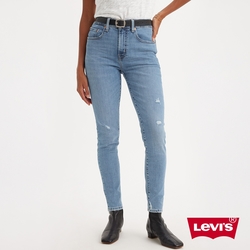 Levis 女款 721高腰緊身窄管牛仔長褲 / 淺藍水洗破壞加工 / 彈性布料