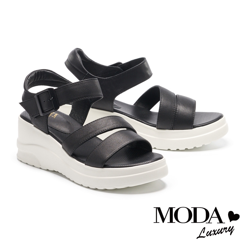 涼鞋 MODA Luxury 極簡率性寬帶魔鬼氈厚底涼鞋－黑