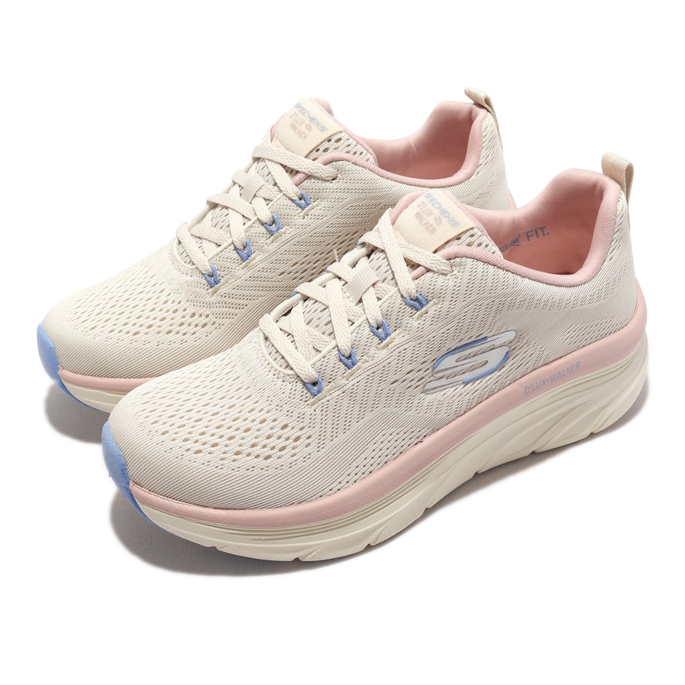 Skechers 休閒鞋 D Lux Walker 女鞋 奶油白 米白 嫩粉 健走 緩震 厚底 步行 149368NTMT