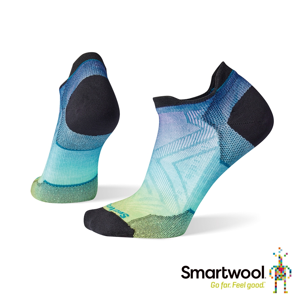 官方直營 Smartwool 女機能跑步超輕減震Print踝襪 海洋藍 美麗諾羊毛襪 跑襪 保暖襪 除臭襪