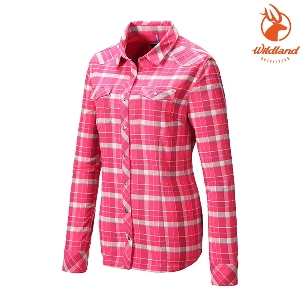 WildLand 女彈性T400格紋保暖襯衫0A82201 桃紅色