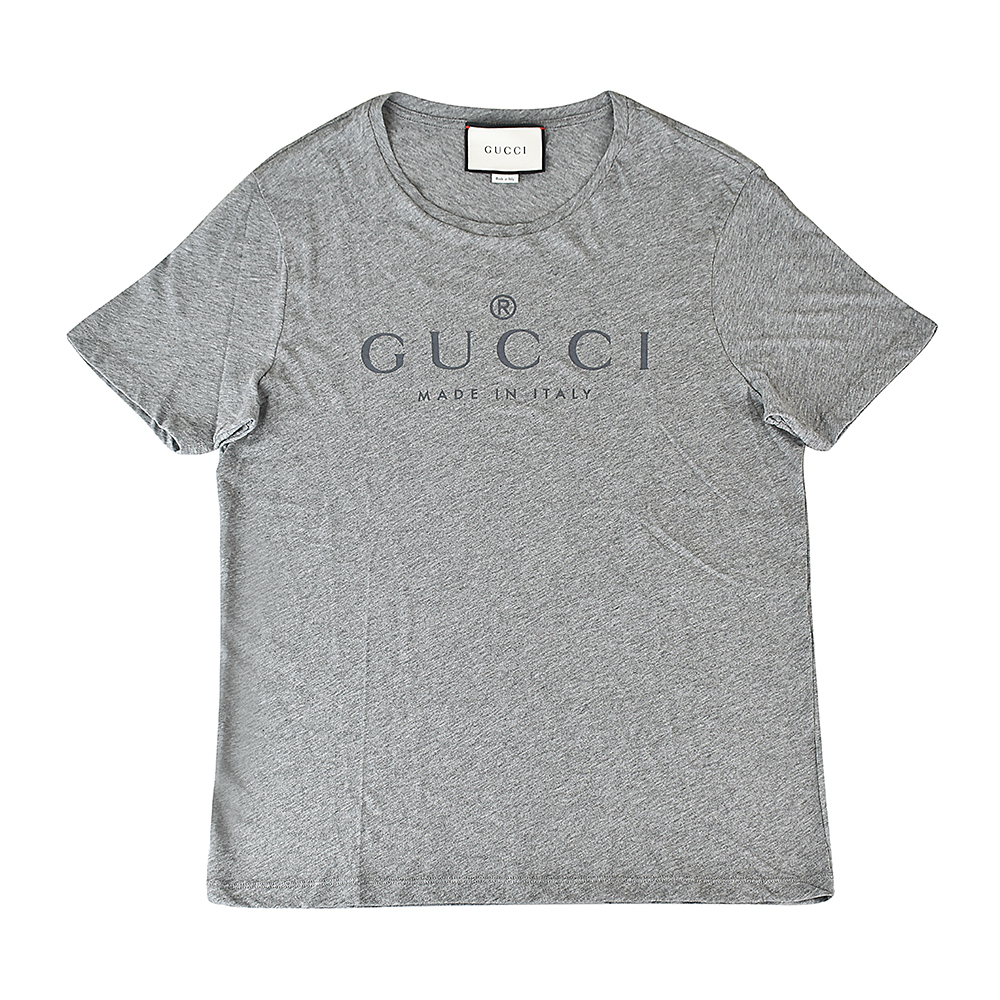 GUCCI經典字母印花LOGO簡約圓領純棉T卹(灰)