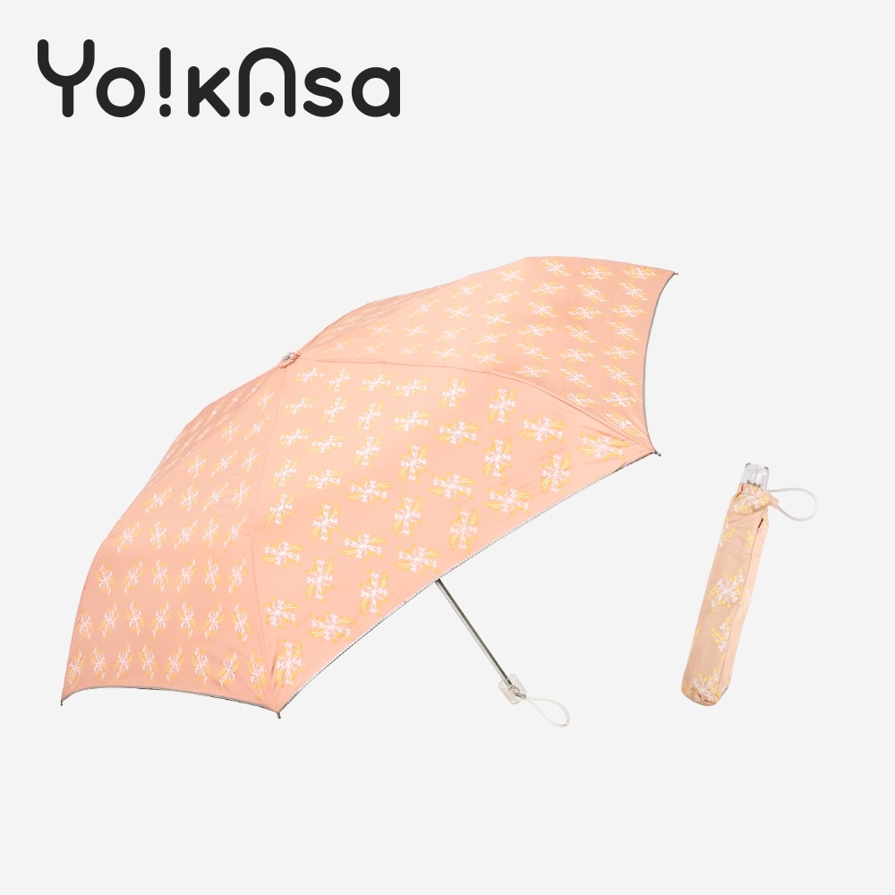 Yo!kAsa 防曬日系花漾手開折傘(粉橘)