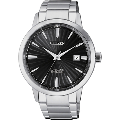 CITIZEN 星辰 鈦 自動上鍊機械手錶 送禮推薦-黑x銀/40.5mm NJ2180-89H