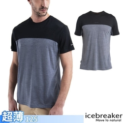 【Icebreaker】男 美麗諾羊毛 Sphere III Cool-Lite 圓領短袖上衣(色塊拼接)-125.T恤_IB0A56X3-C91 黑/灰