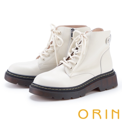 ORIN 後飾釦造型真皮6孔馬汀短靴 米白