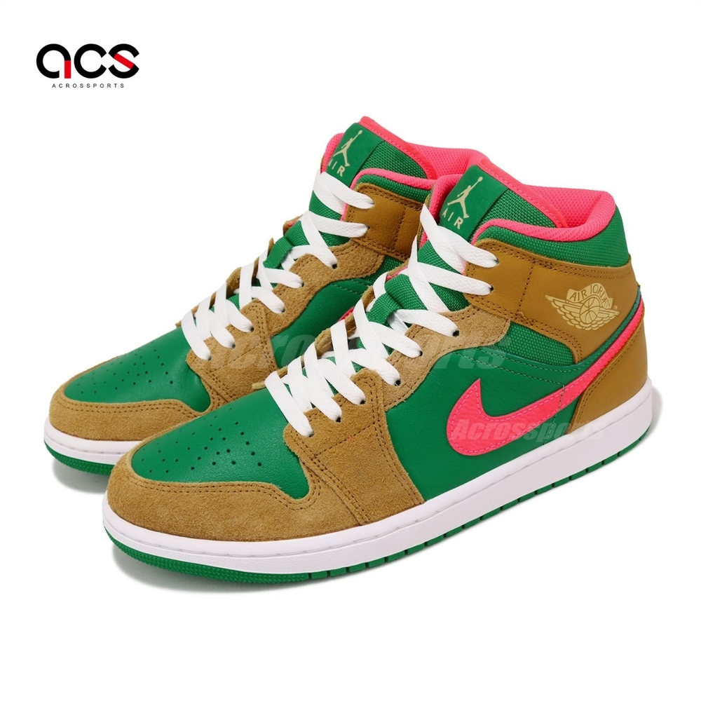 Nike Air Jordan 1 Mid SE Watermelon 綠棕粉紅男鞋麂皮AJ1 DX4332-700