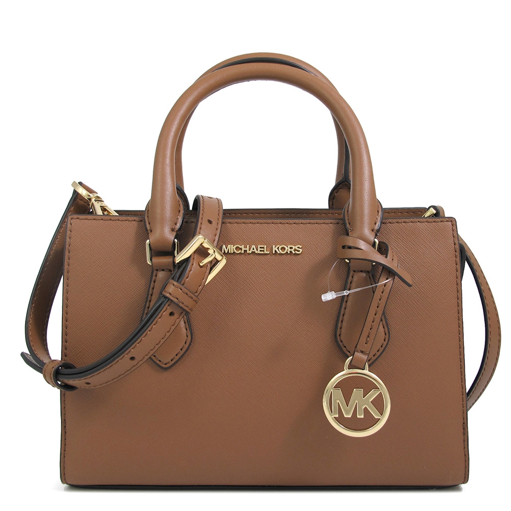 MICHAEL KORS Sheila 金字圓標Logo防刮三層提肩兩用包(馬鞍棕)