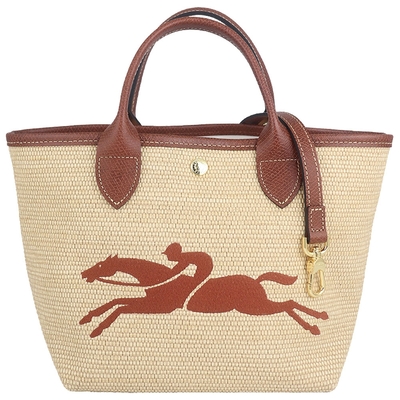 Longchamp LE PANIER PLIAGE 棕色草編布短把肩背/水餃包