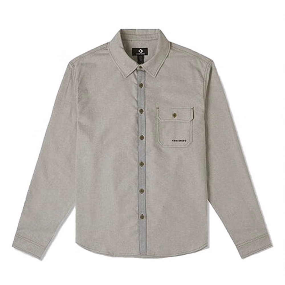 CONVERSE OXFORD BUTTON DOWN 長袖襯衫 男 淺灰綠-10025637-A02