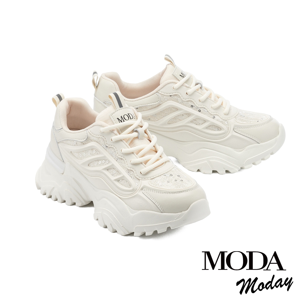 休閒鞋 MODA MODAY 玩美異材質牛皮老爹厚底休閒鞋－白