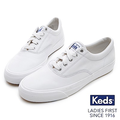 Keds ANCHOR 皮革復刻綁帶休閒鞋-白