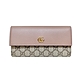 【GUCCI 古馳】456116 經典Petite Marmont 皮革拼接帆布信封式長夾(粉色) product thumbnail 1