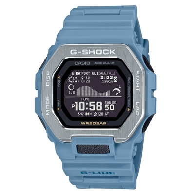 CASIO卡西歐 G-SHOCK 藍牙 衝浪運動 海洋水藍 雙重材質錶圈 運動系列 GBX-100-2A_46mm