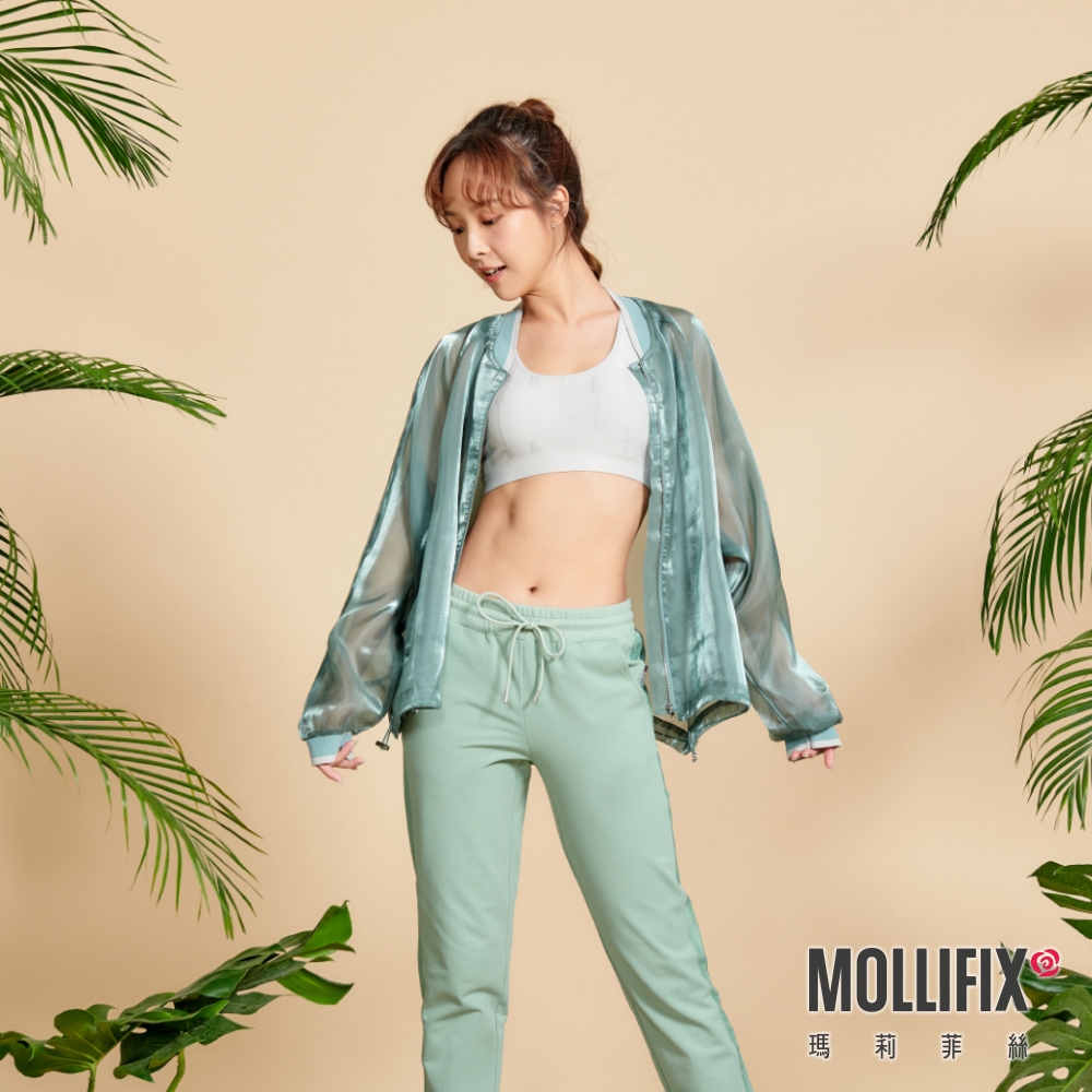 Mollifix 瑪莉菲絲 光澤透膚撞色飛行外套 (綠) 暢貨出清、保暖、防風、羽絨外套