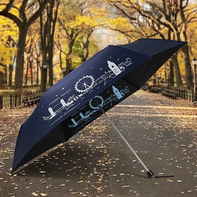雙龍牌 倫敦超細黑膠蛋捲傘三折傘/降溫抗UV鉛筆傘/防曬晴雨傘/兒童傘 B1462A- 海軍藍