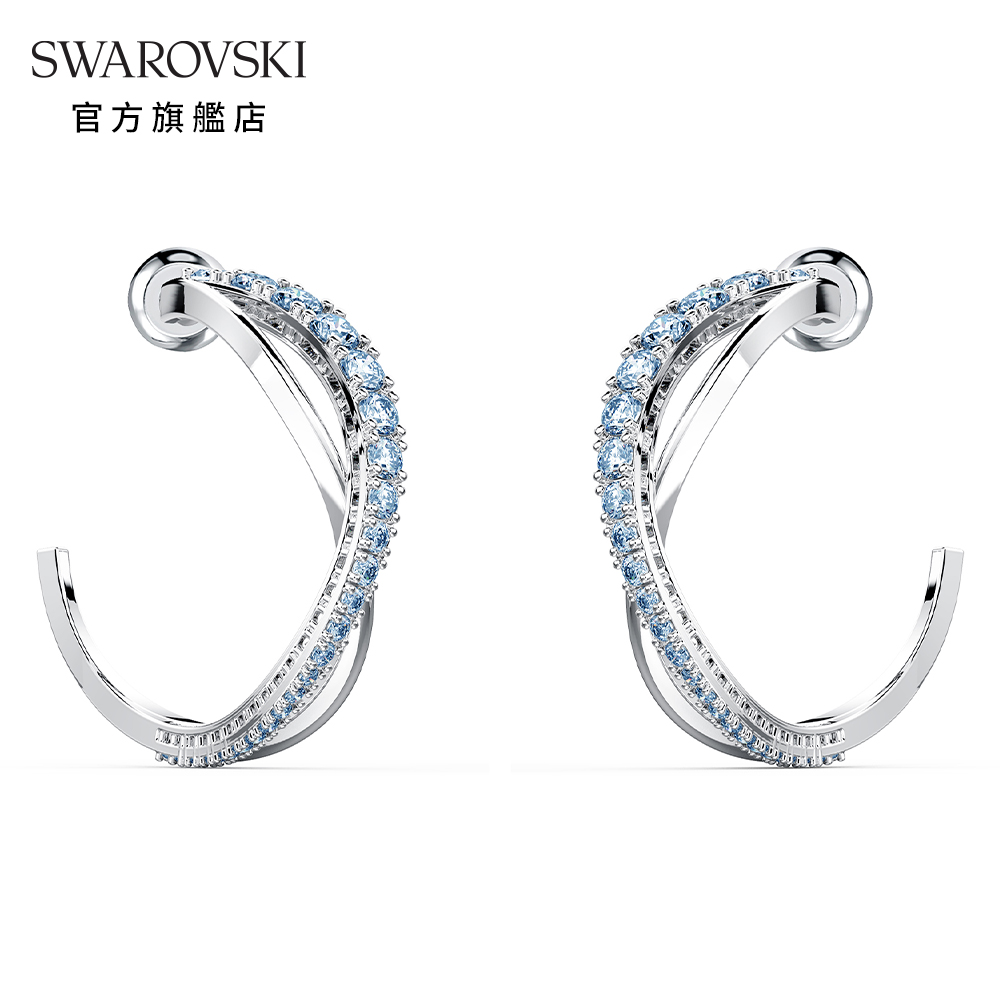SWAROVSKI 施華洛世奇 Twist 白金色簡約曲線藍水晶穿孔耳環
