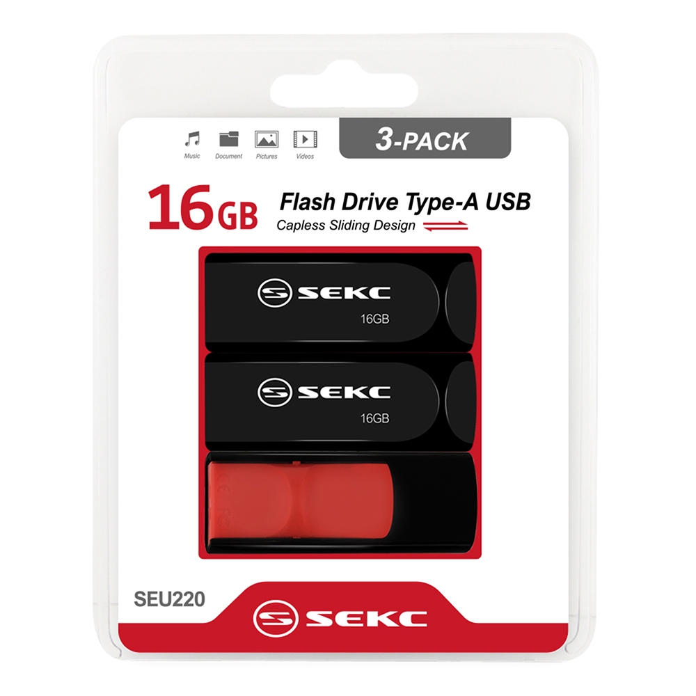 【SEKC】SEU220 USB2.0 16GB 滑蓋式隨身碟(3入組)