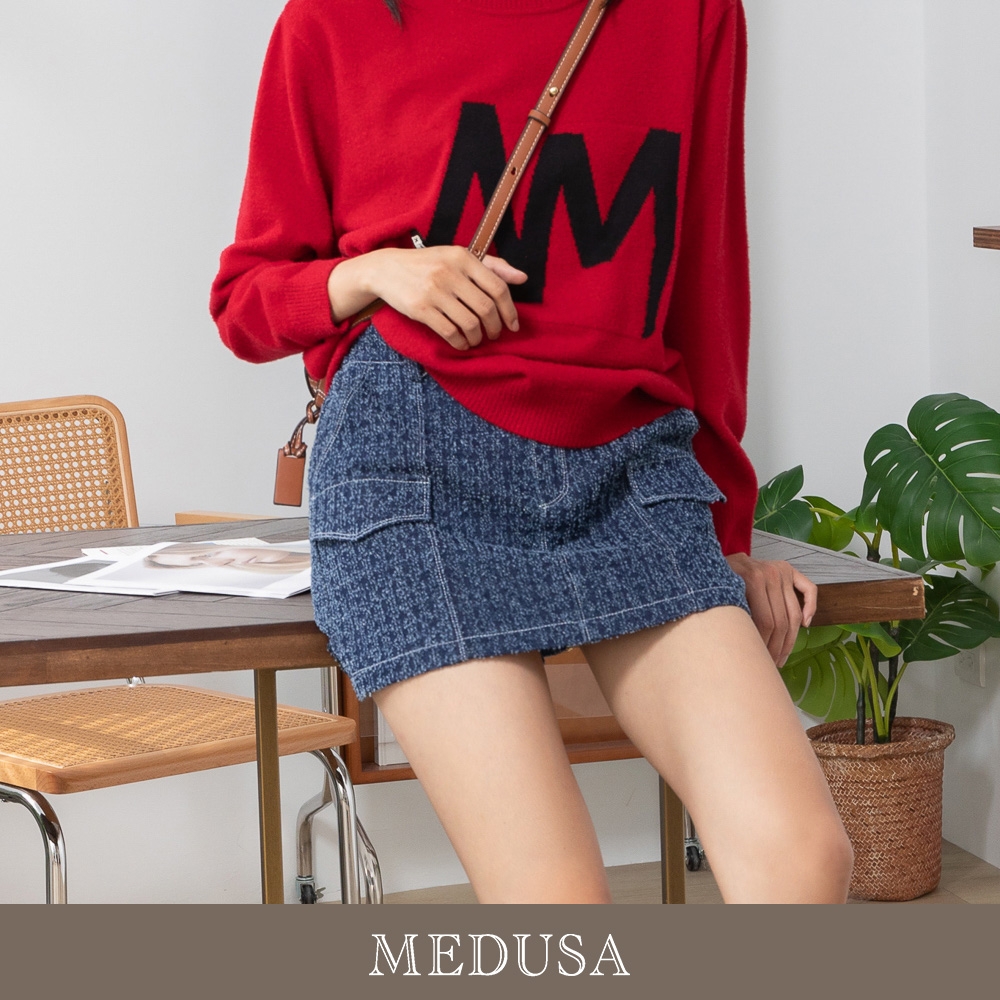 現貨【MEDUSA 曼度莎】紋理牛仔短褲裙（M-XL）｜女短褲 短裙 牛仔短裙