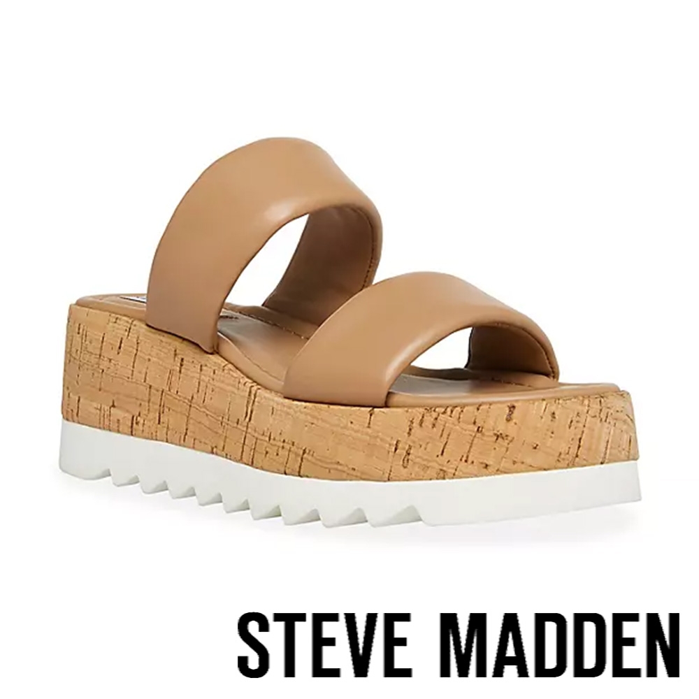 STEVE MADDEN-DIFUSE 澎澎雙帶厚底涼拖鞋-米杏色