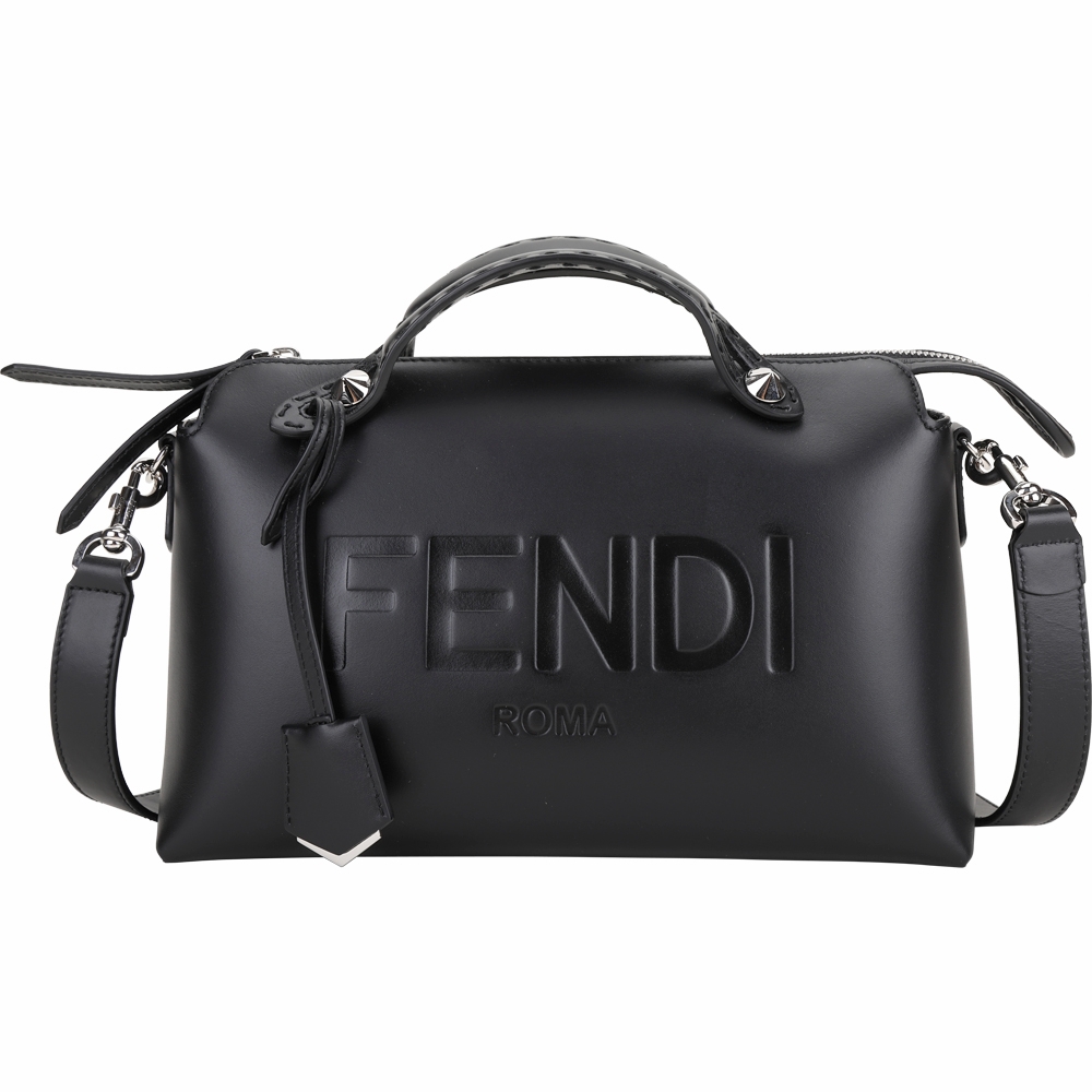 FENDI By The Way Boston 中型 字母標誌小牛皮手提/斜背包(黑色)