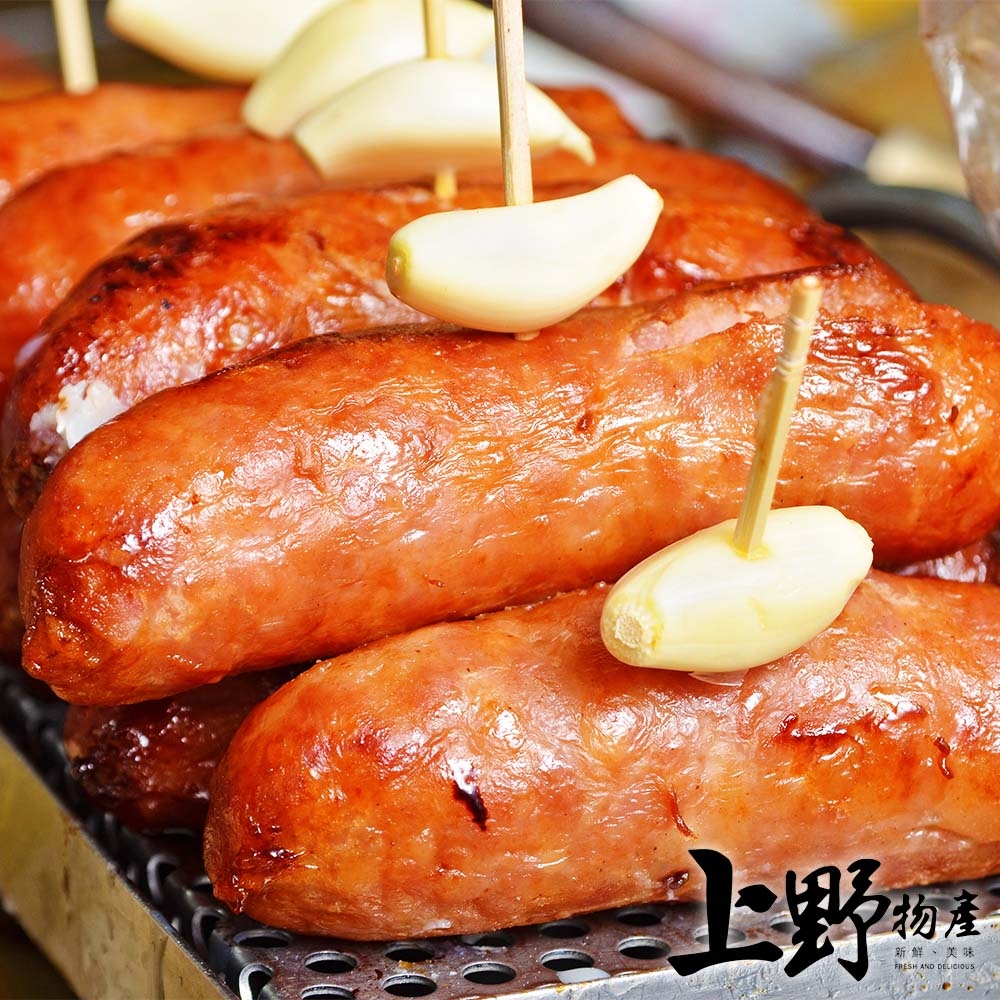 (任選)【上野物產】在地台式蒜味雞肉香腸(300g±10%/約7條/包) x1包 (1包共7條) 火腿 熱狗 豬肉
