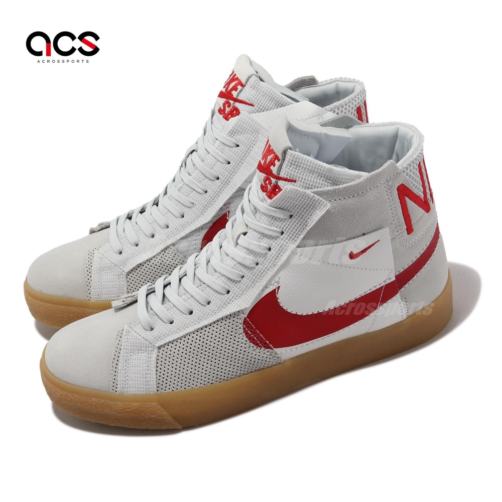 Nike 滑板鞋SB Zoom Blazer Mid PRM 男鞋白紅拼接中筒仿舊休閒鞋FD5113