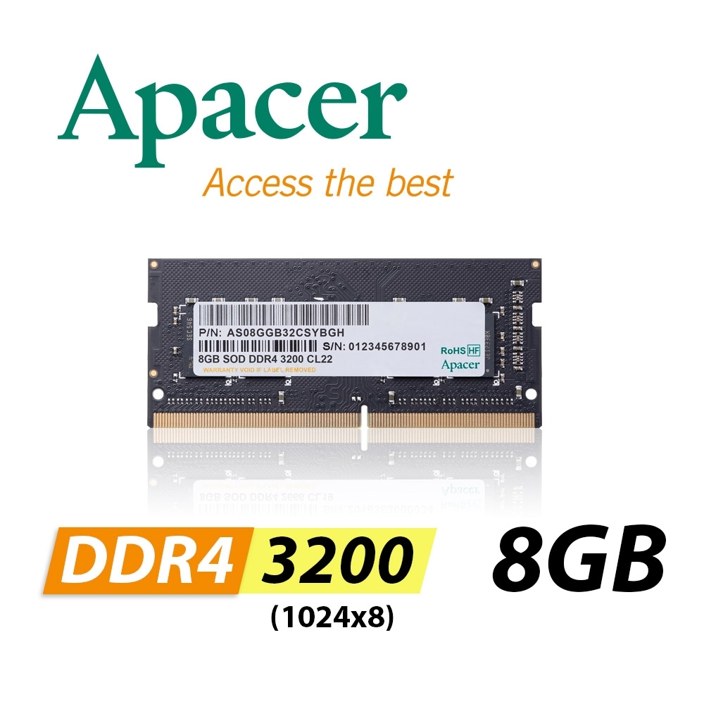 Apacer 8GB DDR4 3200 1024x8 筆記型記憶體