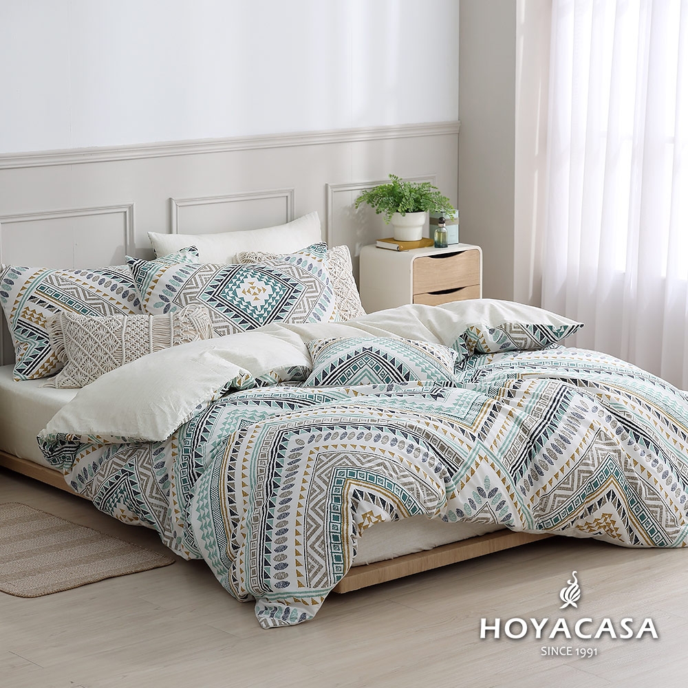 HOYACASA 100%精梳棉加大兩用被四件式床包組-波西米亞(天絲入棉30%)