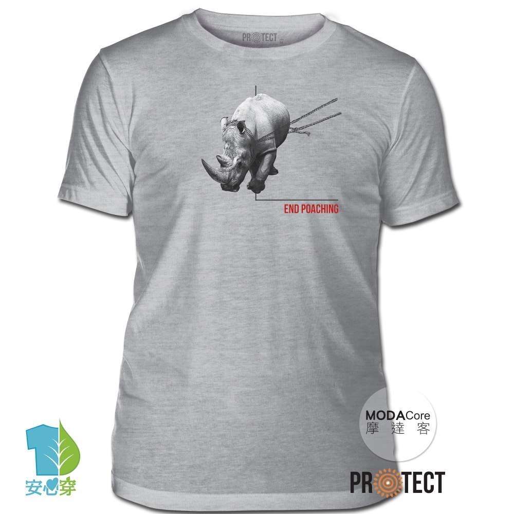 摩達客-美國The Mountain保育系列 拒捕犀牛 灰色修身短袖T恤