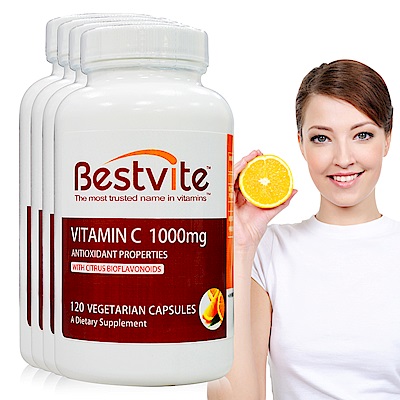 【美國Bestvite】必賜力維生素C1000(維他命C1000)膠囊4瓶組(120顆/瓶)