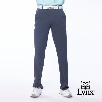 【Lynx Golf】男款彈性舒適拉鍊口袋腰圍羅紋鬆緊袋設計平口休閒長褲-深灰色