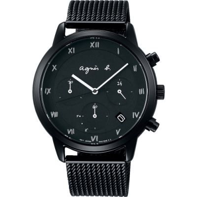agnes b. 時尚三眼羅馬字米蘭帶計時腕錶(VR42-KGD0U BZ5007P1)