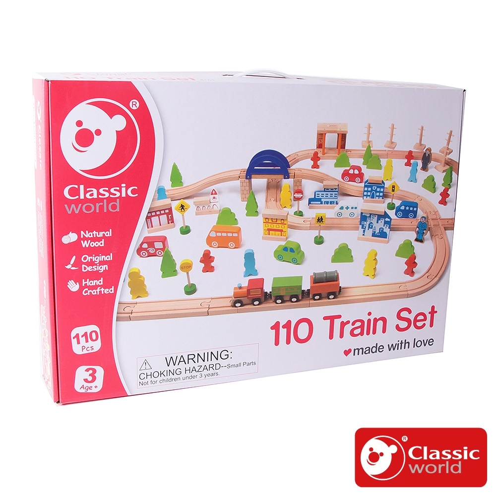 【德國 classic world 客來喜經典木玩】豪華火車軌道組 110Pcs《4164》