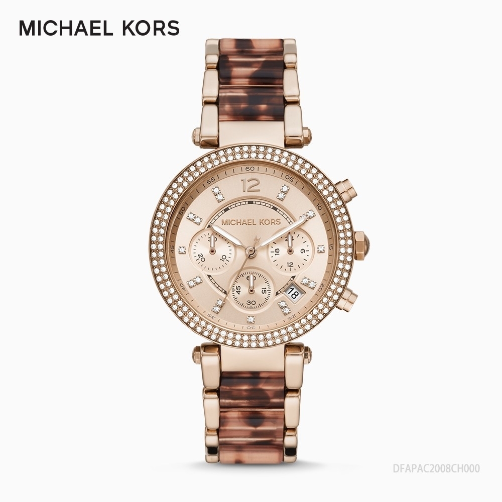 MICHAEL KORS 經典玳瑁三眼時尚腕錶MK6832