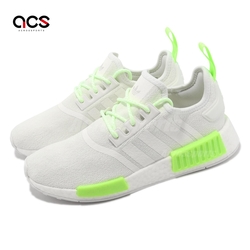 adidas 休閒鞋 NMD R1 男鞋 女段 白 螢光綠 緩震  BOOST 襪套式 經典款 三葉草 愛迪達 GW5663