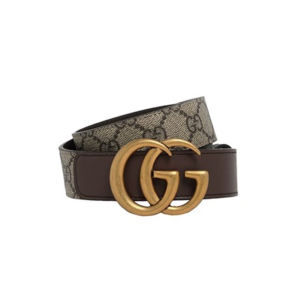 GUCCI 帆布皮革拼接復古雙G金屬扣扣(米色x棕)