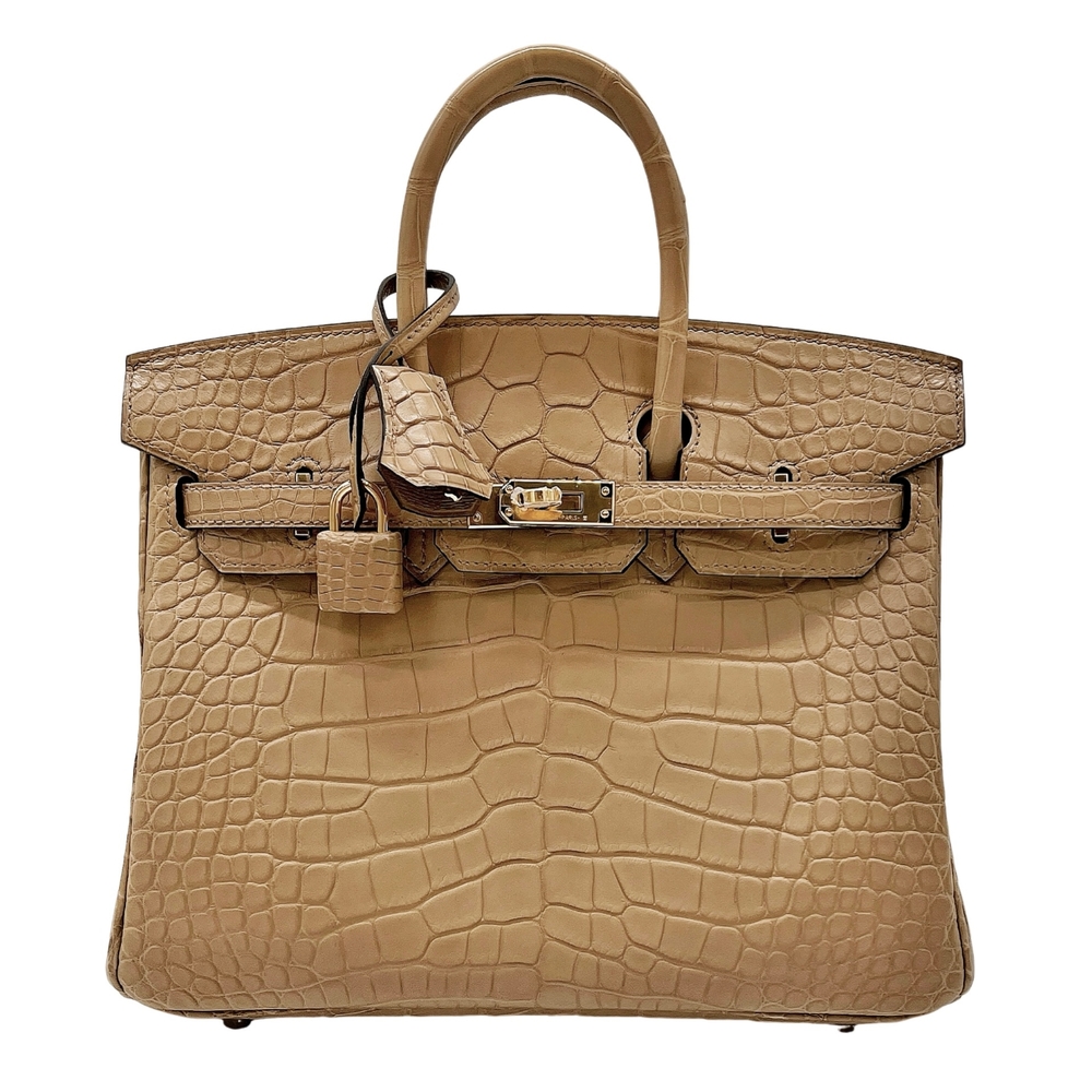 HERMES 愛馬仕 鉑金包 Birkin 霧面鱷魚（25cm/奶茶色/金釦/B刻）