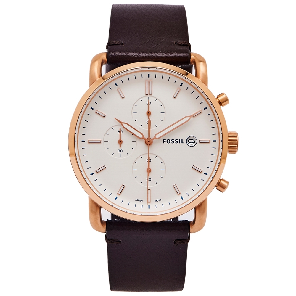 FOSSIL 簡約個性風計時手錶(FS5476)-白色面x咖啡色/42mm