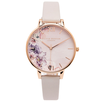OLIVIA BURTON  花香錦簇款皮革錶帶手錶(OB16PP31)-粉色面/38mm
